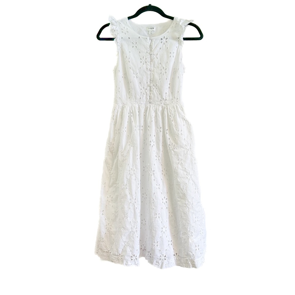 J. Crew White Eyelet Cotton Sundress Sz 2 Shirtdress Summer Bridal Preppy Lace - Picture 1 of 13